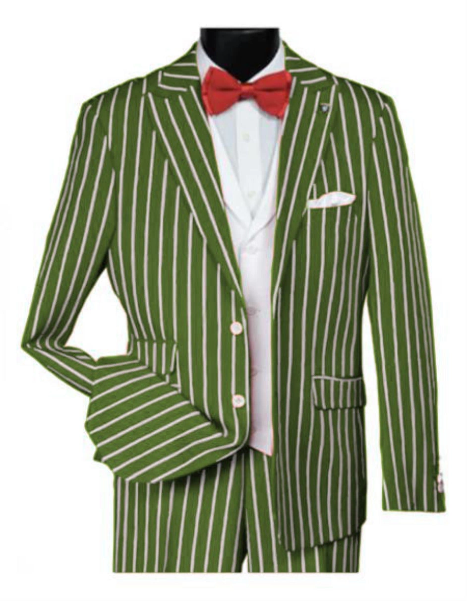 “Traje de los años 20: Estilo Gangster Pinstripe Lime, Elegancia y Misterio.”