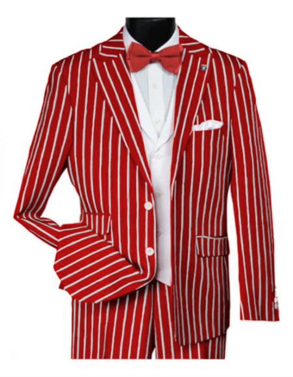 Traje a rayas rojo audaz para hombre, estilo gánster de los años 20, ¡atrévete a ser el rey!