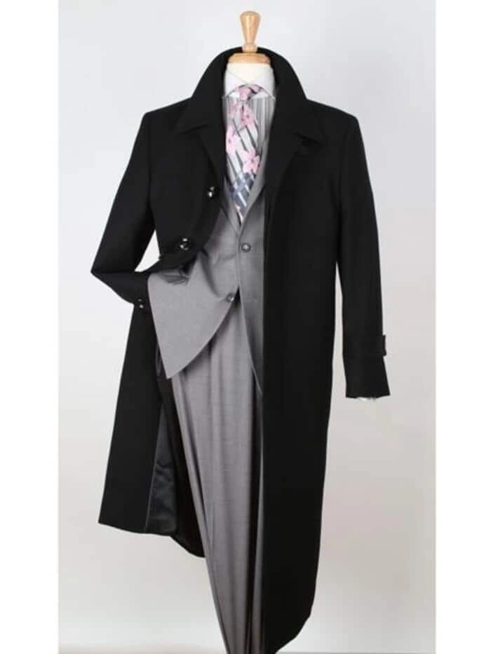 Abrigo de Gabardina Negra con Solapas Anchas – Elegancia Inigualable y Calidez Incomparable.